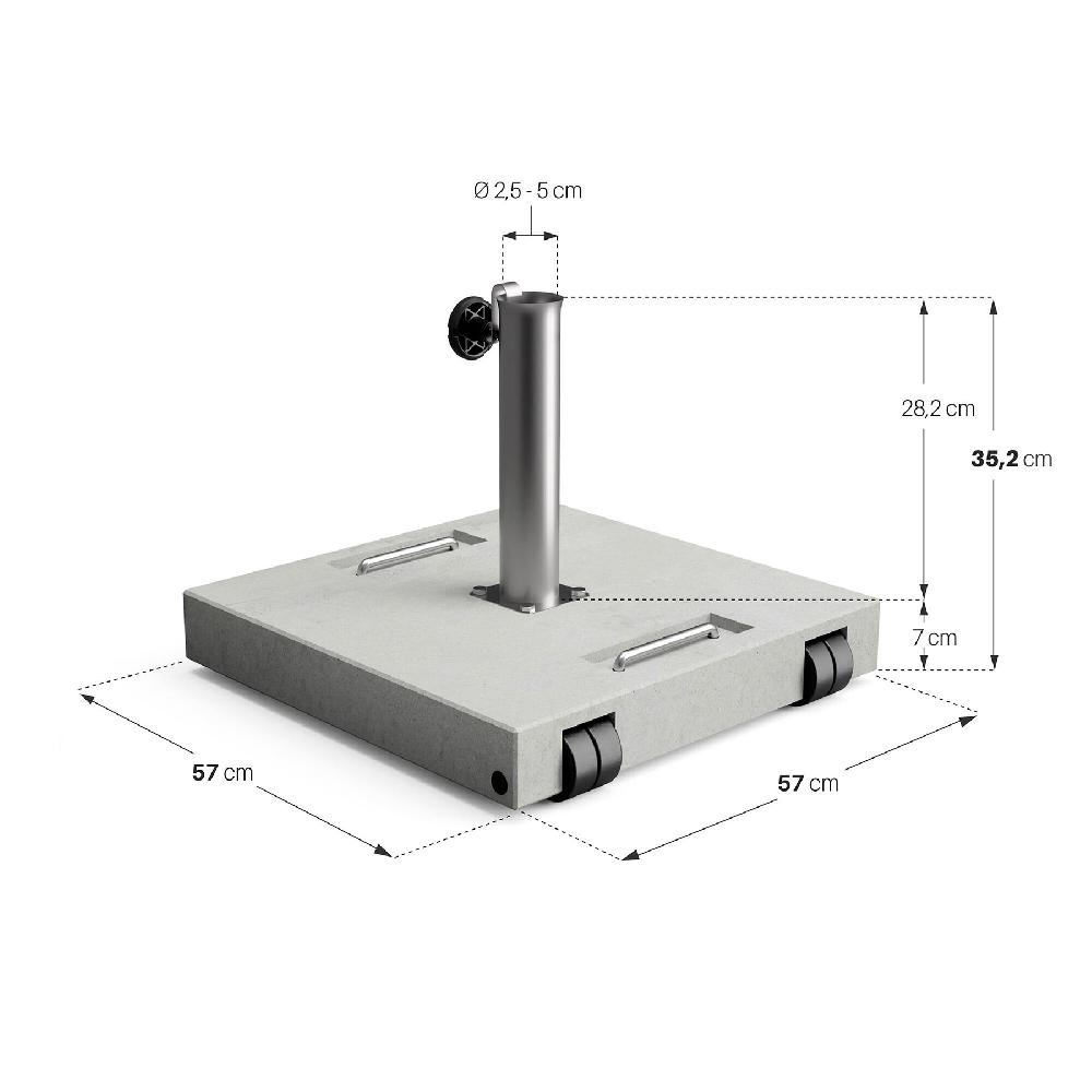 Pie De Parasol Cuadrado De Hormigón Con Ruedas De 48.5 Kg