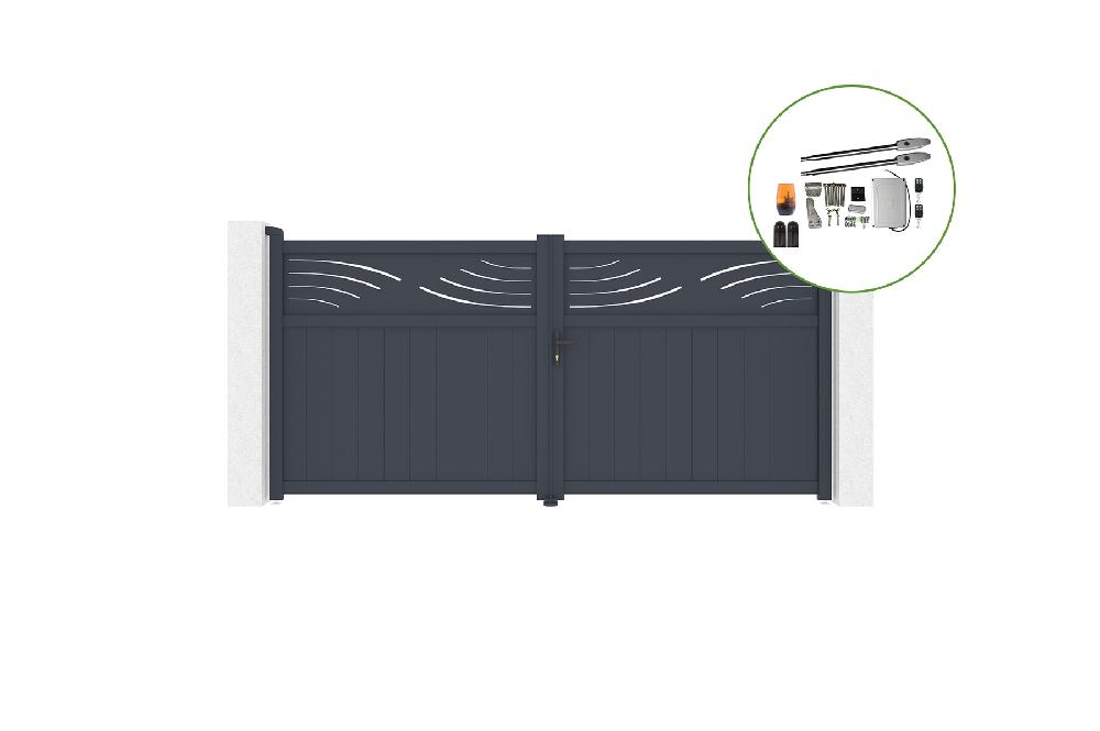 Portón abatible 3 4m HALTI H.160cm aluminio + motorización TANKER B250