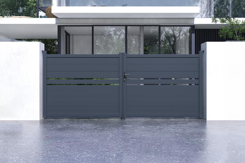 Portón abatible 3 5m CIMONE H.140 aluminio gris