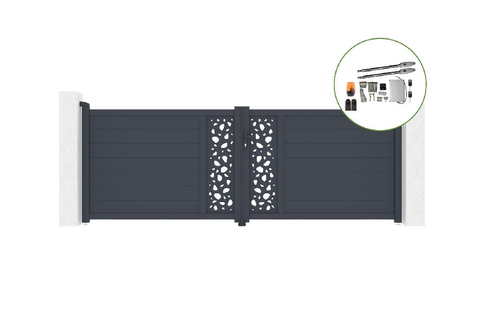 Portón abatible 3 5m SUNNY H.120cm aluminio + motorización TANKER B250