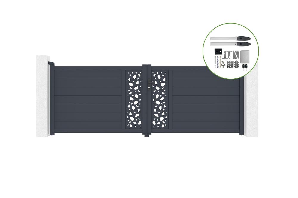 Portón abatible 3 5m SUNNY H.120cm aluminio + motorización HICKER B200
