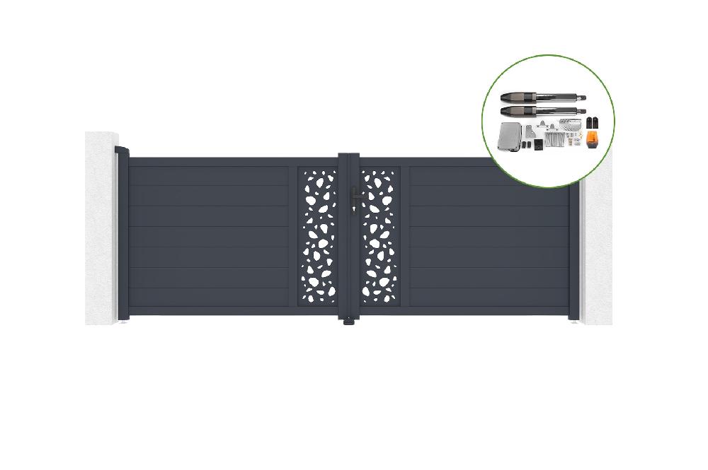 Portón abatible 3 5m SUNNY H.120cm aluminio + motorización TANKER B700