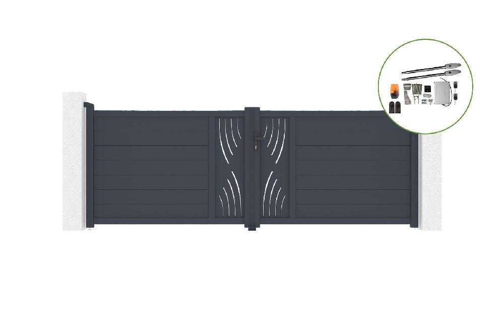 Portón abatible 3 5m VELETA H.120cm aluminio + motorización TANKER B250