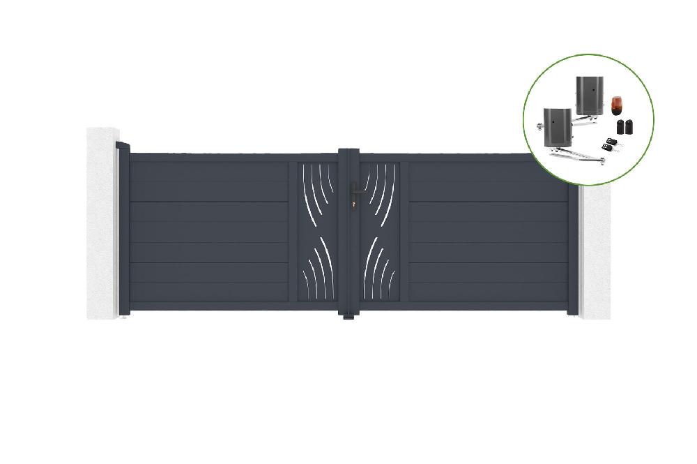 Portón abatible 3 5m VELETA H.120cm aluminio + motorización BUNKER B500