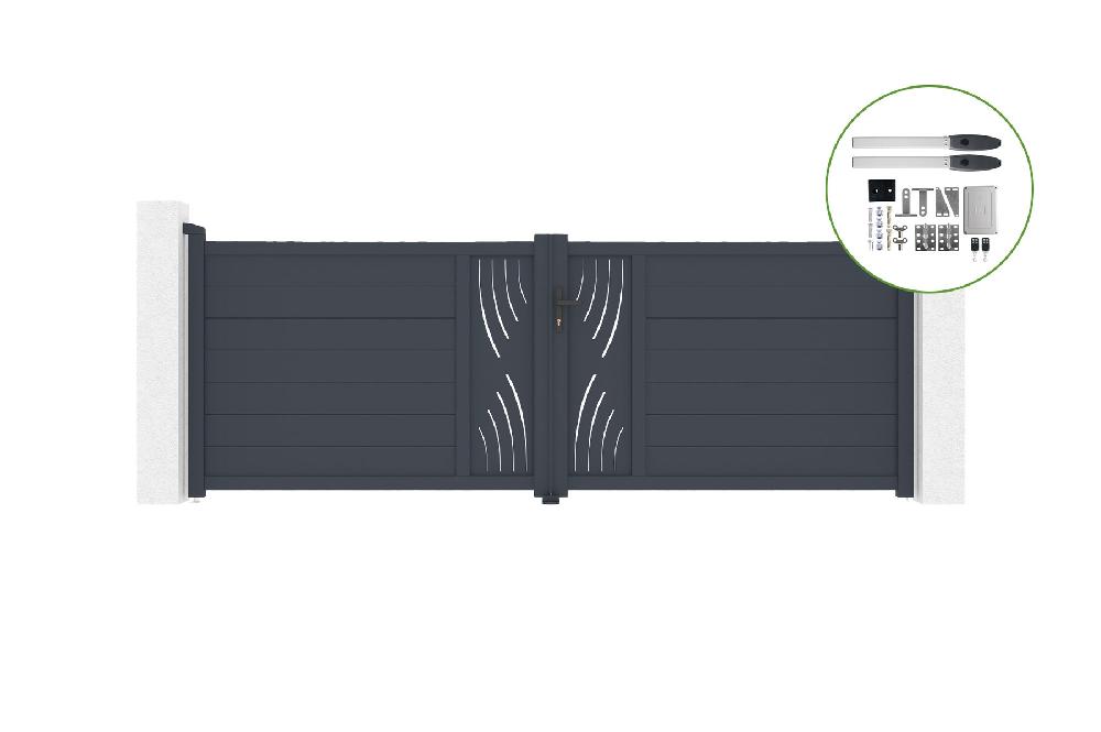 Portón abatible 3 5m VELETA H.120cm aluminio + motorización HICKER B200