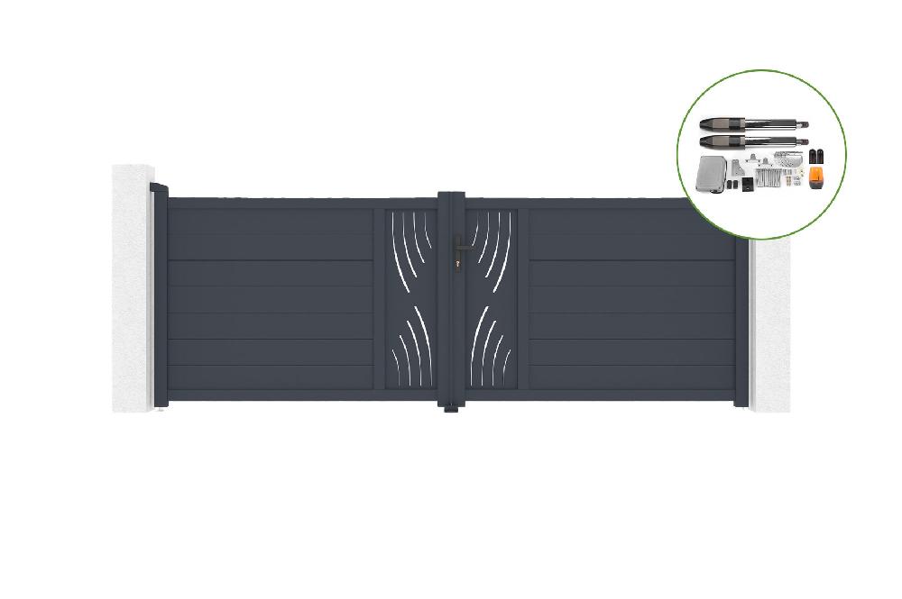 Portón abatible 3 5m VELETA H.120cm aluminio + motorización TANKER B700