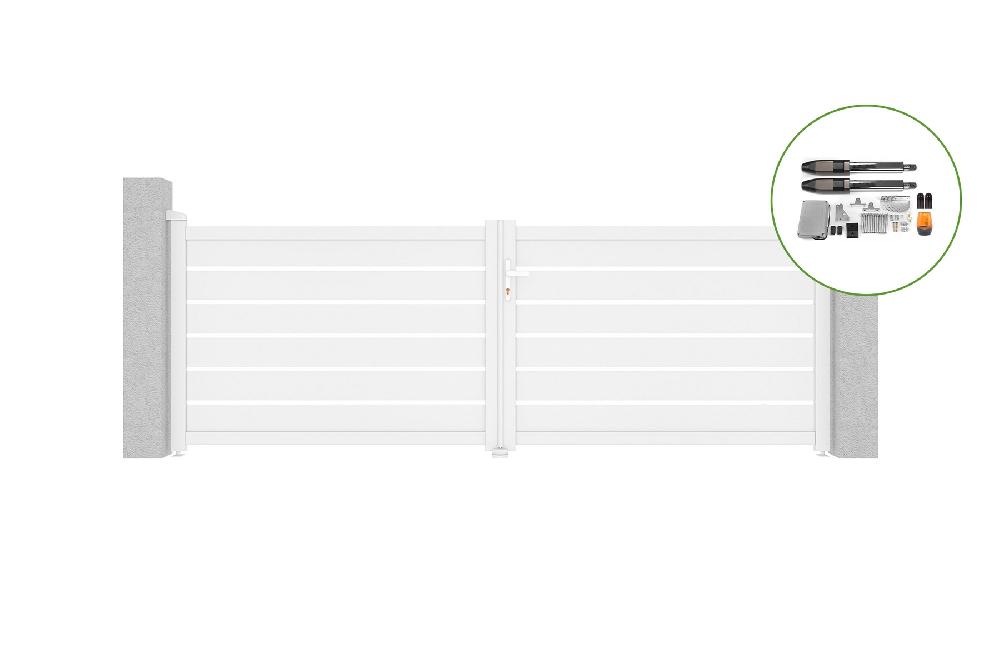 Portón abatible 3 5m VOGEL H.120cm aluminio blanco + motorización TANKER B700