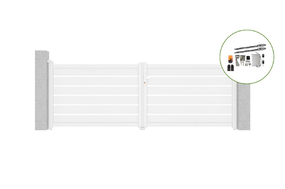 Portón abatible 3 5m VOGEL H.120cm aluminio blanco + motorización TANKER B250