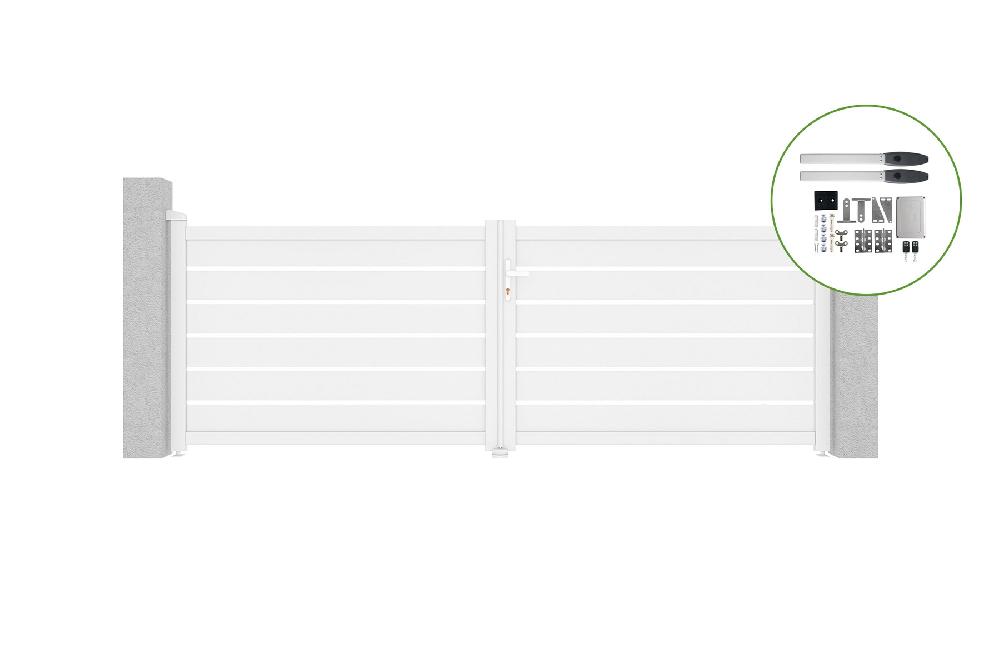 Portón abatible 3 5m VOGEL H.120cm aluminio blanco + motorización HICKER B200