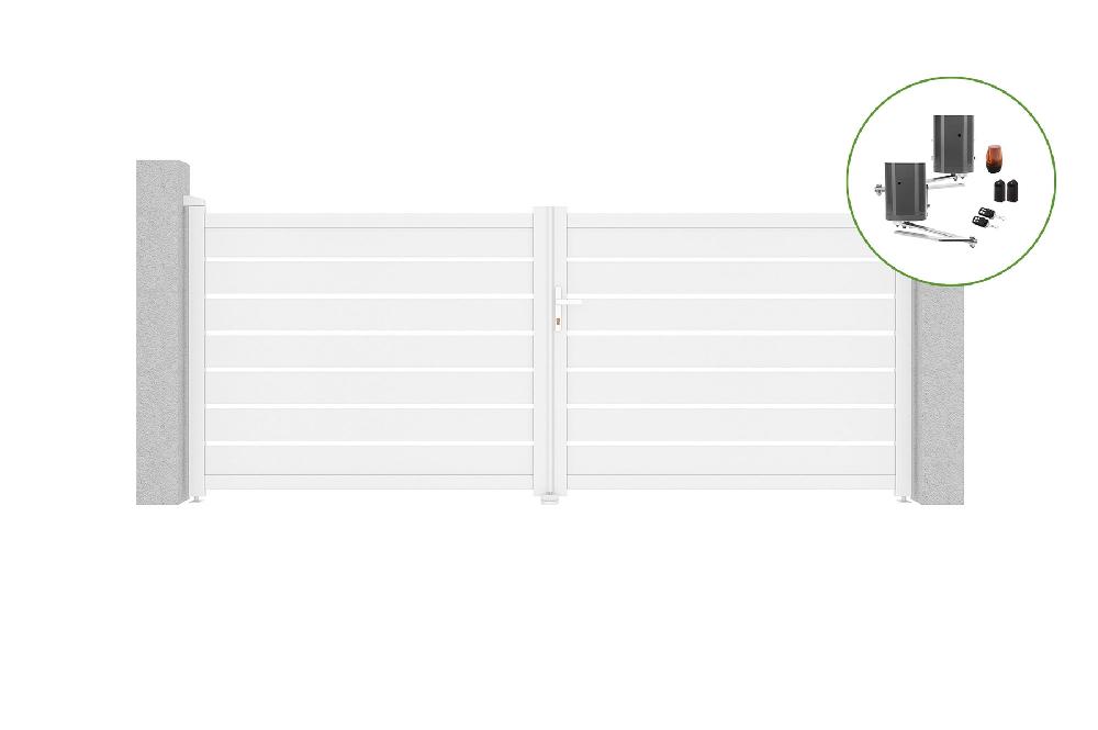 Portón abatible 3 5m VOGEL H.140cm aluminio blanco + motorización BUNKER B500
