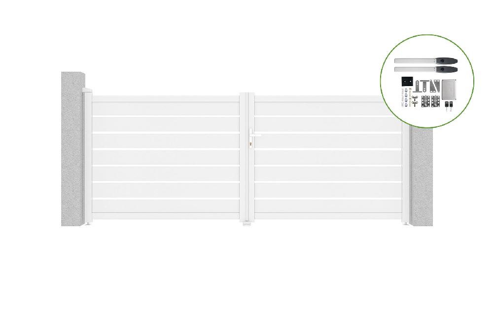 Portón abatible 3 5m VOGEL H.140cm aluminio blanco + motorización HICKER B200