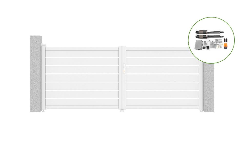 Portón abatible 3 5m VOGEL H.140cm aluminio blanco + motorización TANKER B700