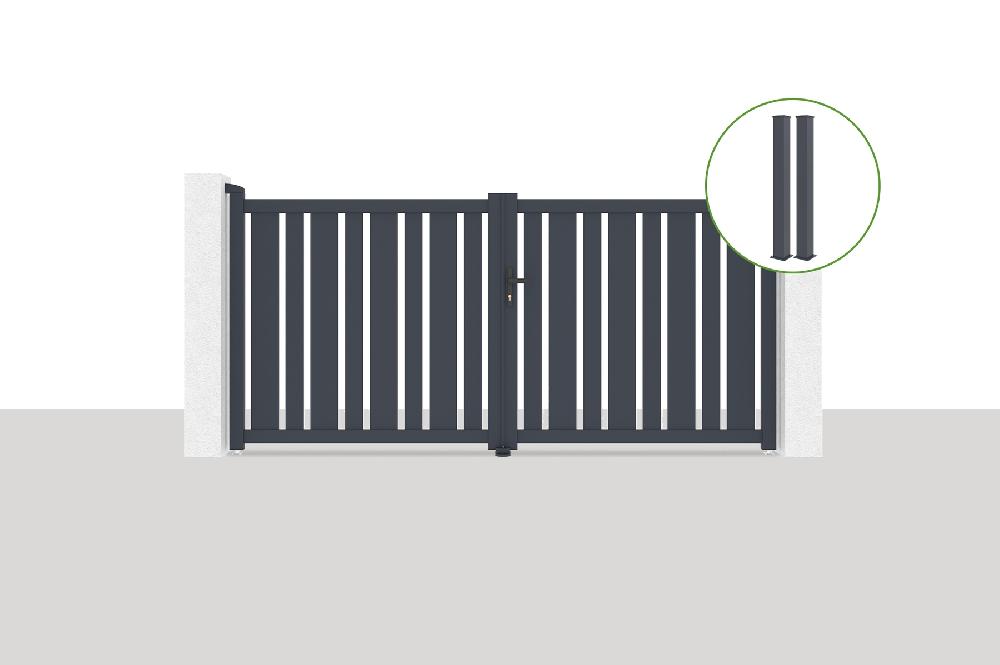 Portón abatible 3x1 4m VEYMONT + 2 postes EIFEL Al.166cm Gris