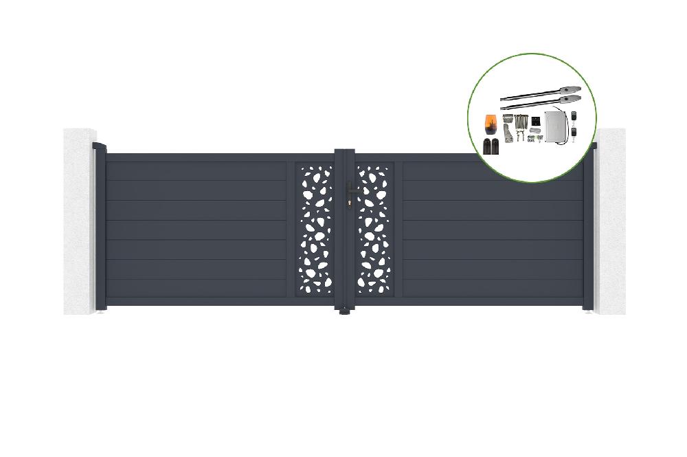 Portón abatible 4m SUNNY H.120cm aluminio + motorización TANKER B250