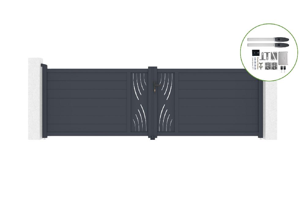 Portón abatible 4m VELETA H.120cm aluminio + motorización HICKER B200