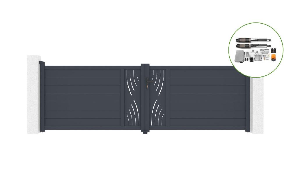 Portón abatible 4m VELETA H.120cm aluminio + motorización TANKER B700