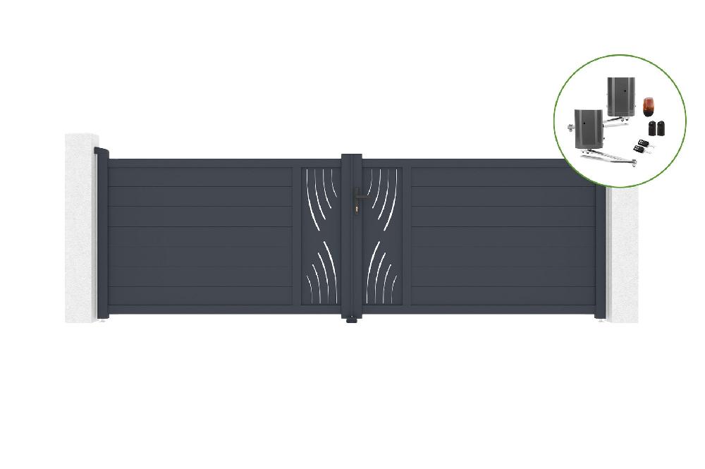 Portón abatible 4m VELETA H.120cm aluminio + motorización BUNKER B500