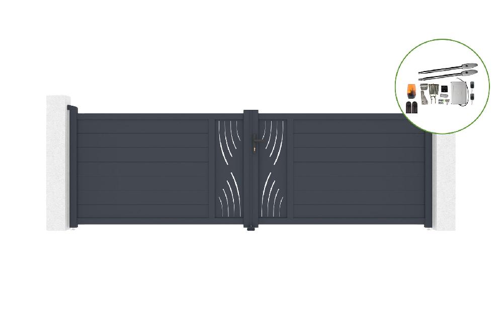 Portón abatible 4m VELETA H.120cm aluminio + motorización TANKER B250