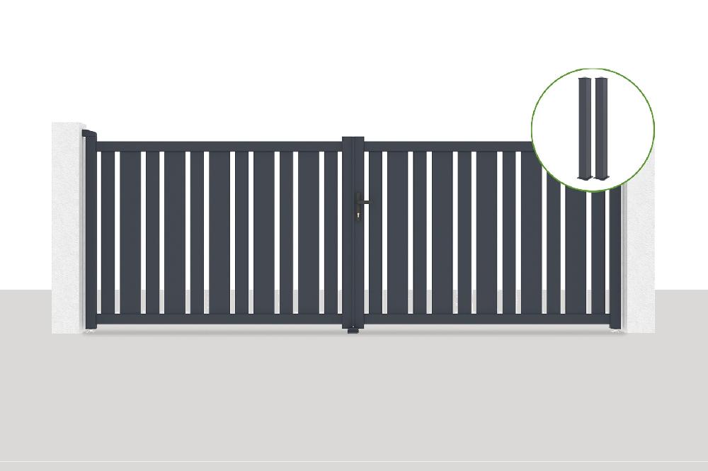 Portón abatible 4x1 4m VEYMONT + 2 postes EIFEL Al.166cm Gris