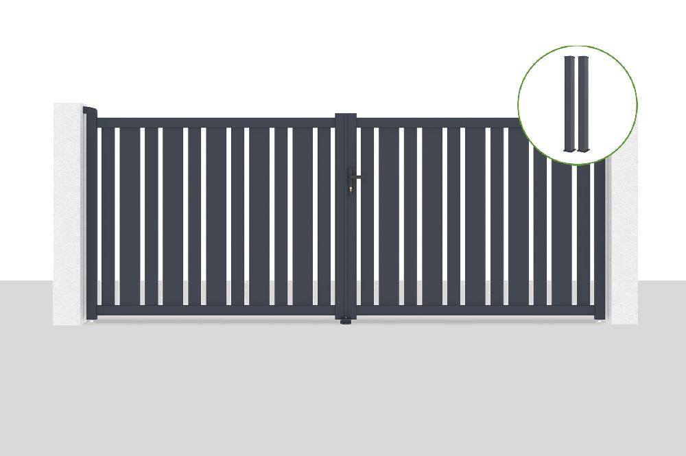 Portón abatible 4x1 6m VEYMONT + 2 postes EIFEL Al.190cm Gris