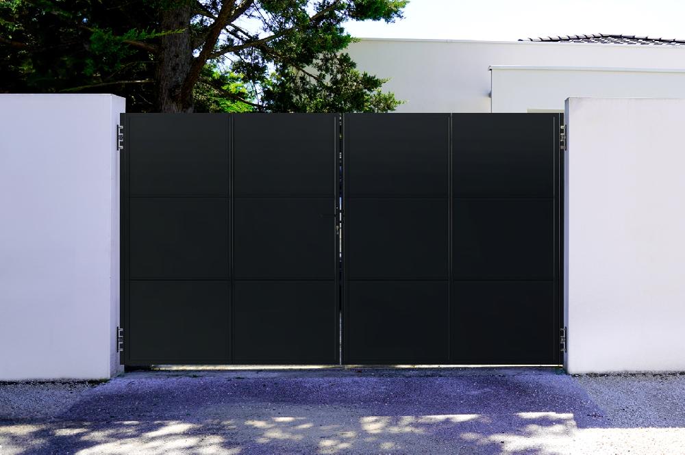 Portón abatible de acero 3 5m NALI 350B200 NEGRO MATE