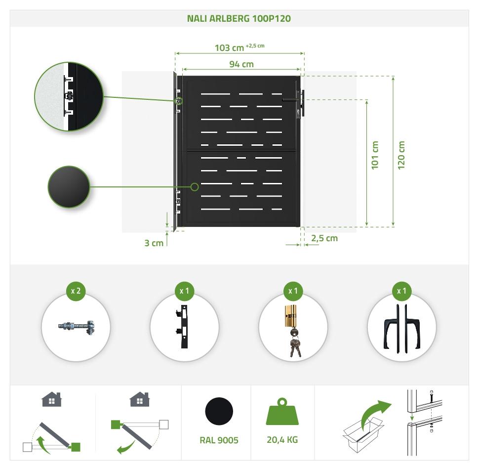 Portón De Hierro 1x1 2m NALI ARLBERG NEGRO MATE