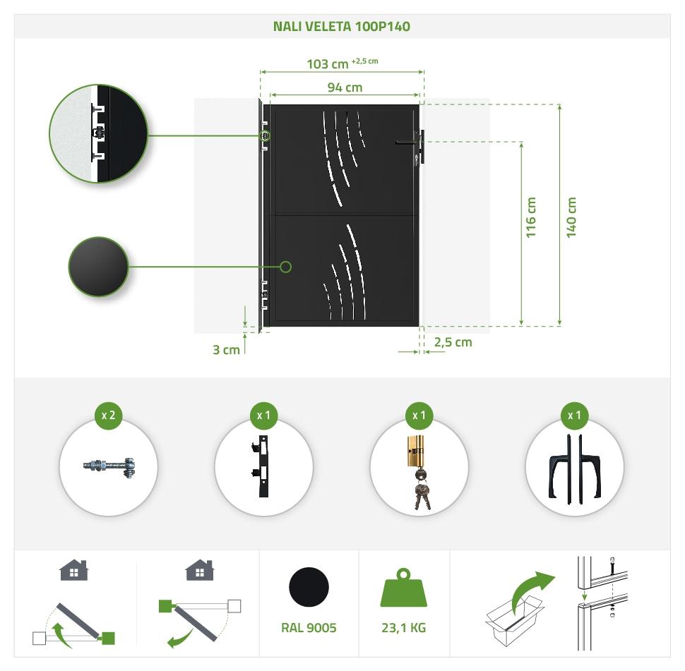 Portón De Hierro 1x1 4m NALI VELETA NEGRO MATE
