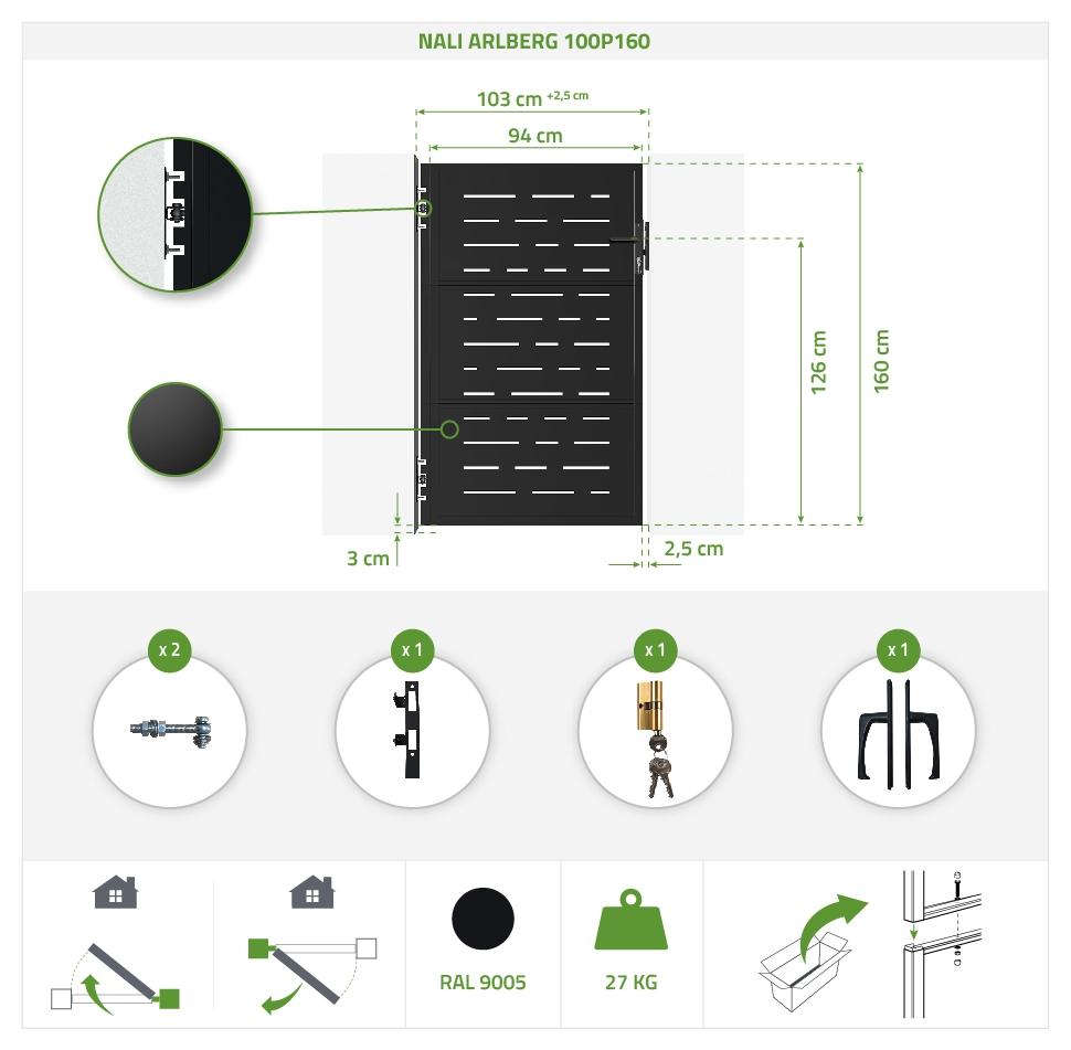 Portón De Hierro 1x1 6m NALI ARLBERG NEGRO MATE