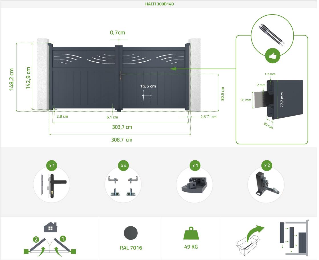 Portón Eléctrico Abatible 3m HALTI 300B140 GRIS + CISTERNA B700