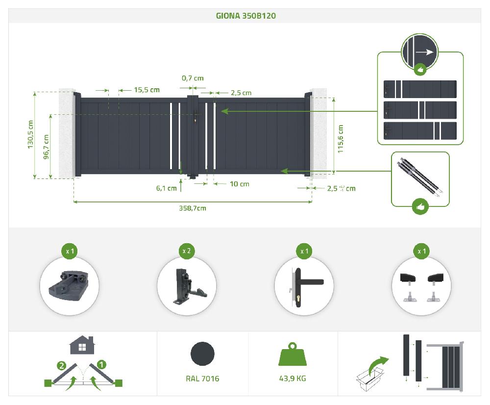 Portón Eléctrico Batiente 3 5x1 2m GIONA + BUNKER B500 Motorización