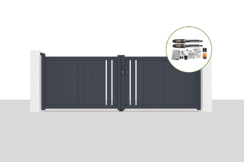 Portón eléctrico batiente 3 5x1 2m GIONA + motorización TANKER B700
