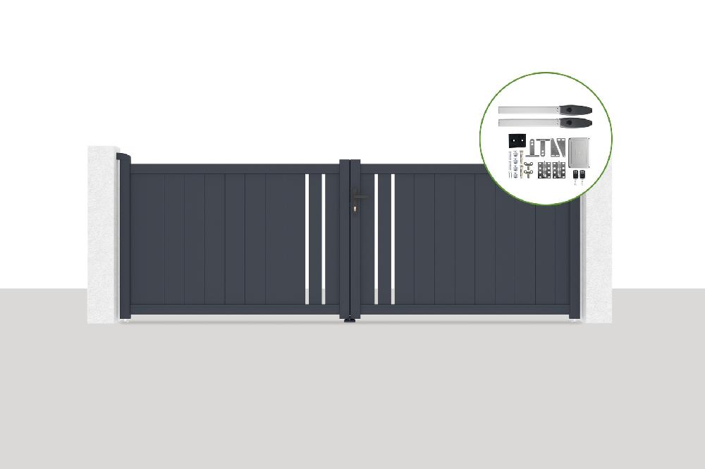 Portón eléctrico batiente 3 5x1 2m GIONA + motorización HICKER B200