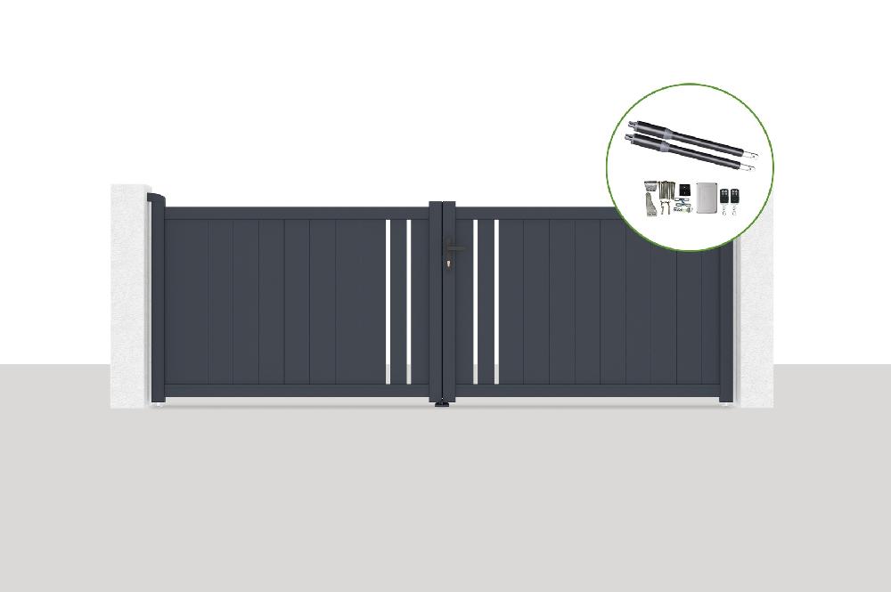 Portón eléctrico batiente 3 5x1 2m GIONA + RANGER B150 motorización
