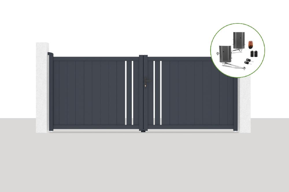 Portón eléctrico batiente 3 5x1 4m GIONA + BUNKER B500 motorización