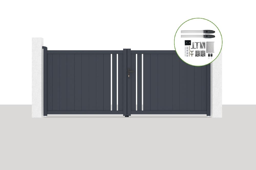 Portón eléctrico batiente 3 5x1 4m GIONA + HICKER B200 motorización