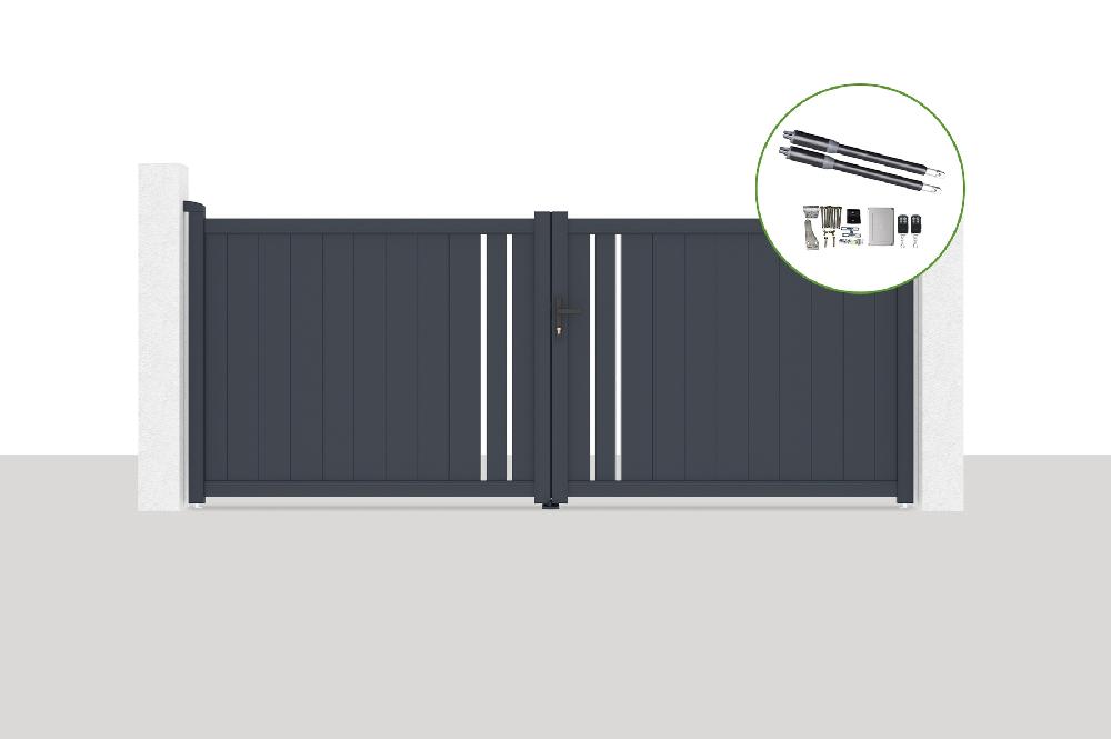 Portón eléctrico batiente 3 5x1 4m GIONA + RANGER B150 motorización