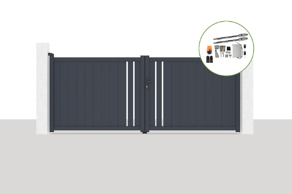 Portón eléctrico batiente 3 5x1 4m GIONA + TANKER B250 motorización