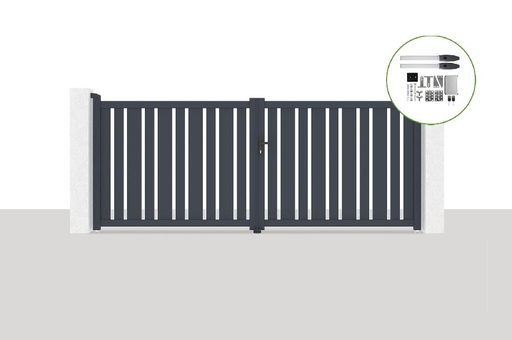 Portón eléctrico batiente 3 5x1 4m VEYMONT + HICKER B200 motorización