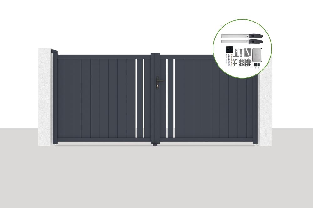 Portón eléctrico batiente 3 5x1 6m GIONA + HICKER B200 motorización