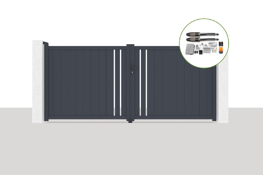 Portón eléctrico batiente 3 5x1 6m GIONA + motorización TANKER B700