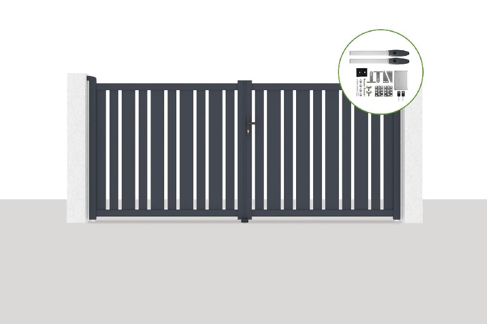 Portón eléctrico batiente 3 5x1 6m VEYMONT + HICKER B200 motorización