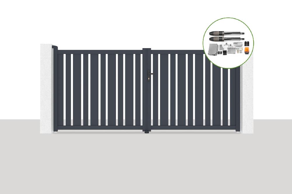 Portón eléctrico batiente 3 5x1 6m VEYMONT + motorización TANker B700