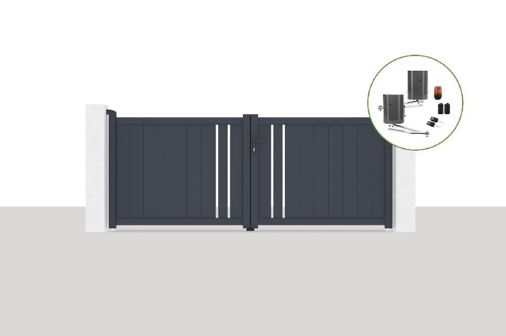 Portón eléctrico batiente 3x1 2m GIONA + motorización BUNKER B500