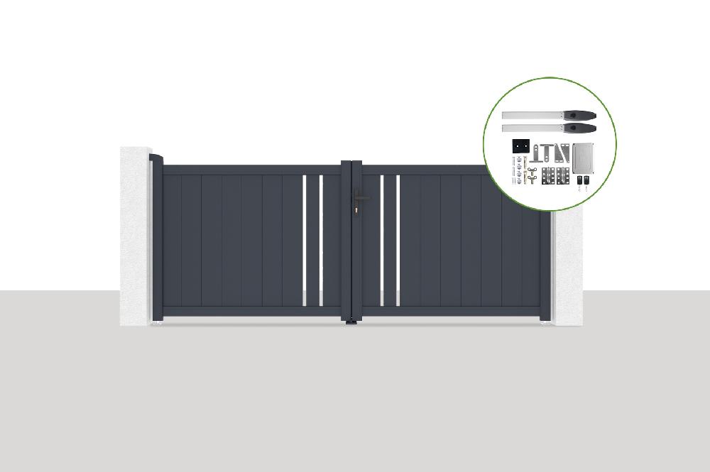 Portón eléctrico batiente 3x1 2m GIONA + motorización HICKER B200