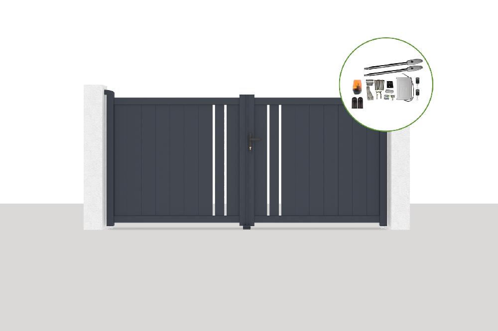 Portón eléctrico batiente 3x1 4m GIONA + motorización TANKER B250
