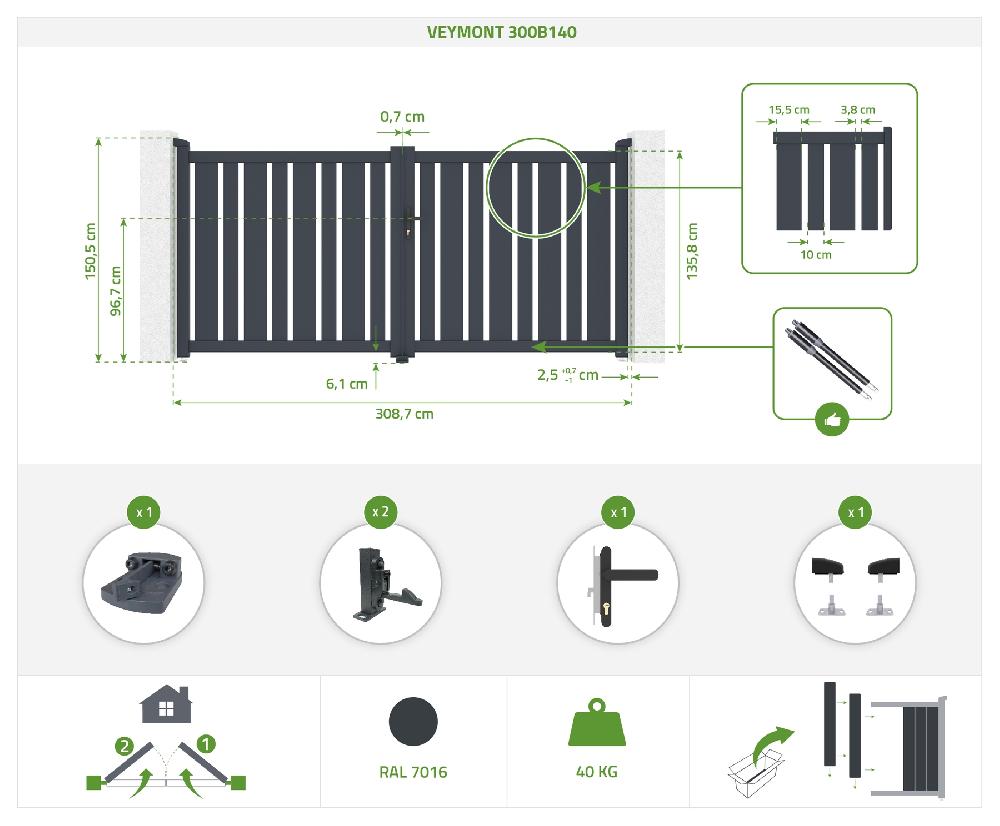 Portón Eléctrico Batiente 3x1 4m VEYMONT + Motorización TANKER B250