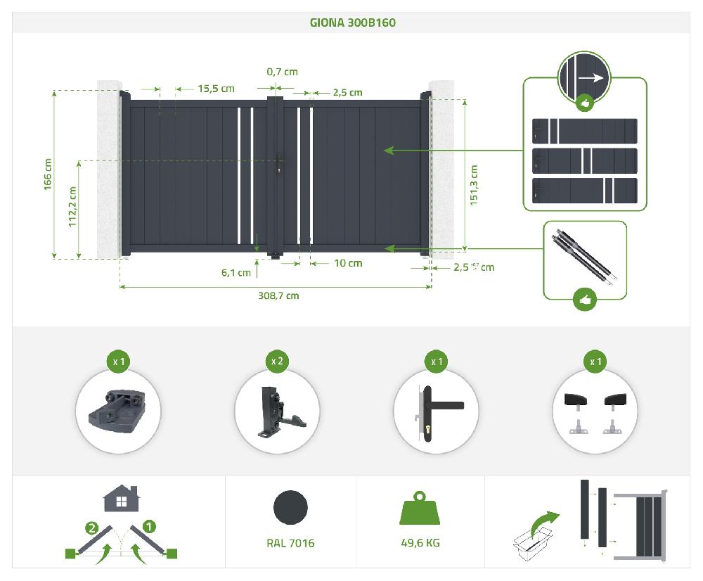 Portón Eléctrico Batiente 3x1 6m GIONA + BUNKER B500 Motorización