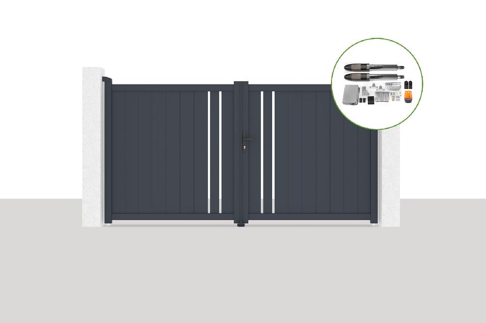 Portón eléctrico batiente 3x1 6m GIONA + motorización TANKER B700