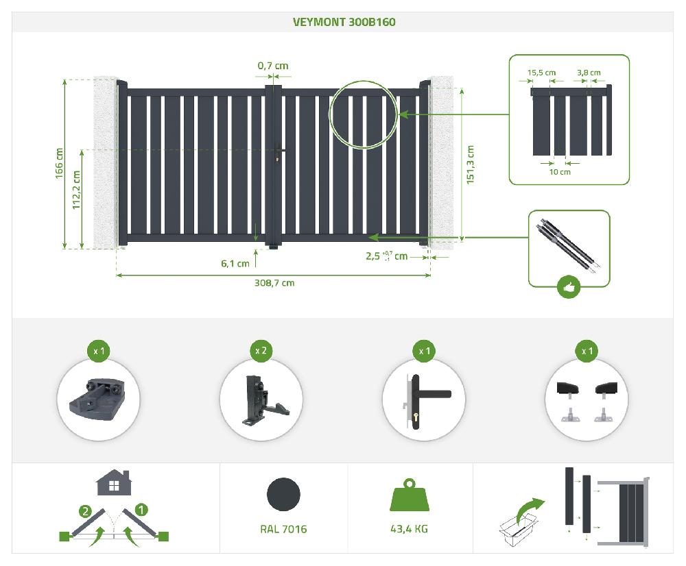 Portón Eléctrico Batiente 3x1 6m VEYMONT + BUNKER B500 Motorización