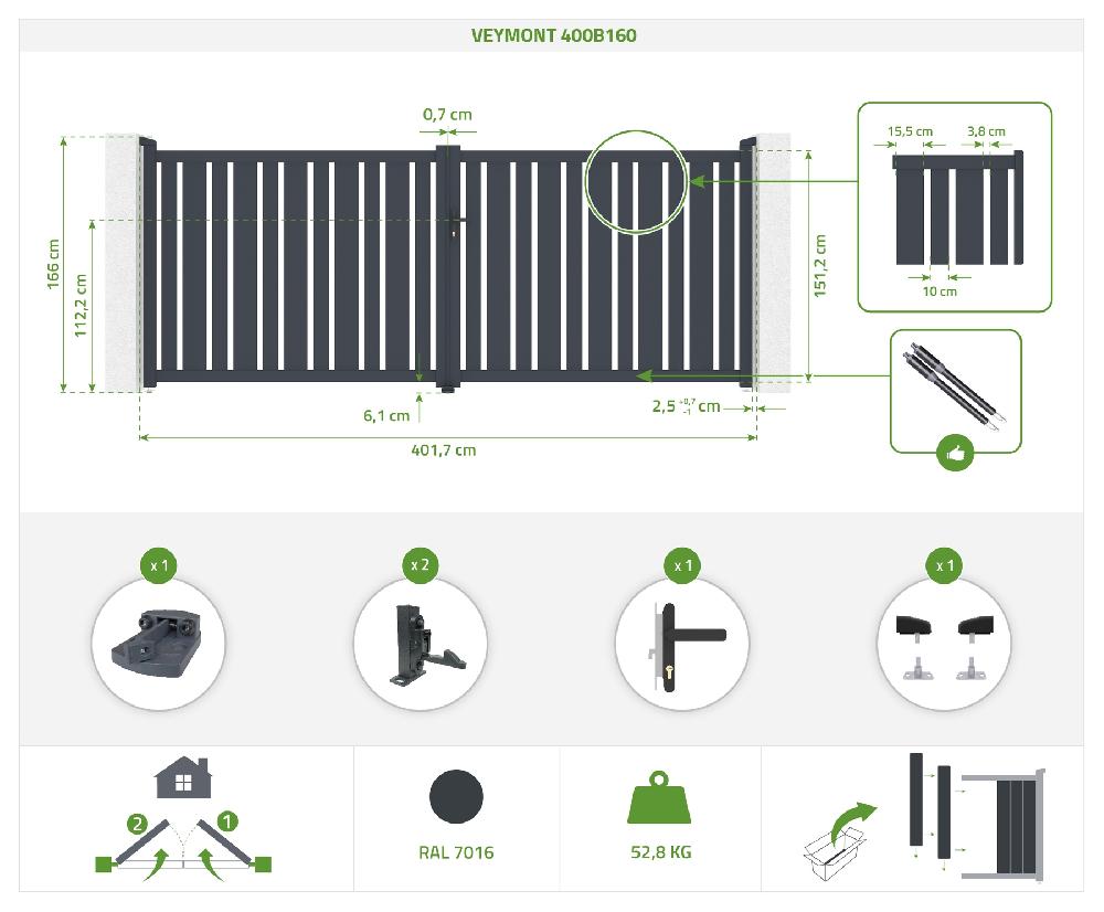 Portón Eléctrico Batiente 4x1 6m VEYMONT + Motorización HICKER B200